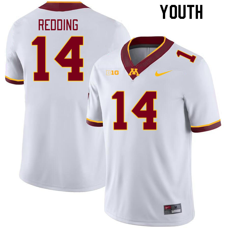 Youth #14 Evan Redding Minnesota Golden Gophers College Football Jerseys Stitched-White - Click Image to Close